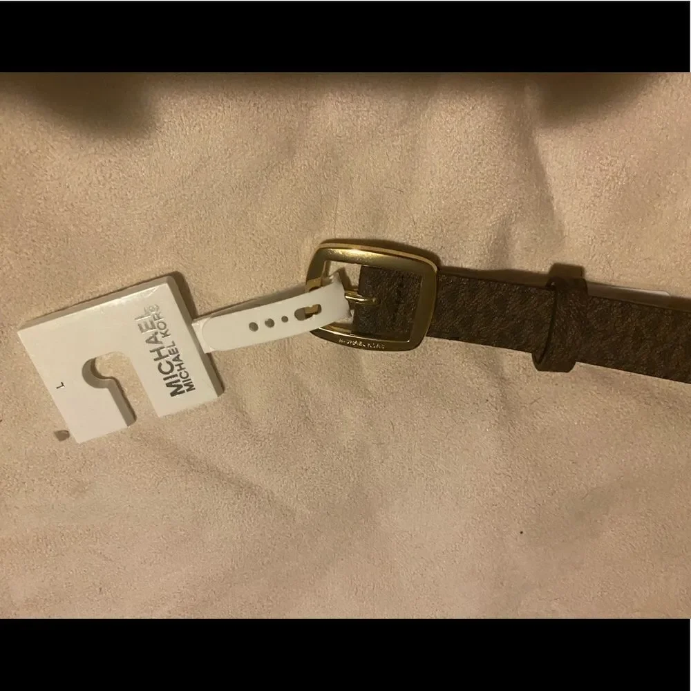 Women's MK Signature Belt Brown Leather Gold